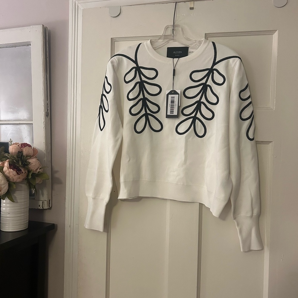 NWT - Aleeza Paris Black Loop Embroidered Sweater - L - SOLD OUT ONLINE